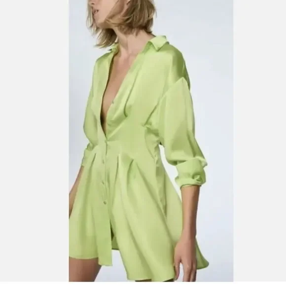Zara Dresses Zara Limegreen Satin Mini Dress Poshmark